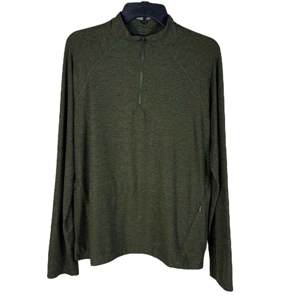 Kyodan Mens Medium Shirt 1/4 Zip Pullover Zip Pocket Long Sleeves Stretch Green